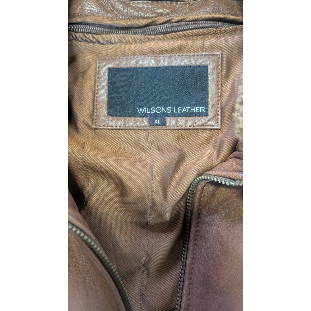 Vintage Brown Wilson's Leather Bomber Jacket with Faux Shearling Collar - XL - Picture 6 of 13